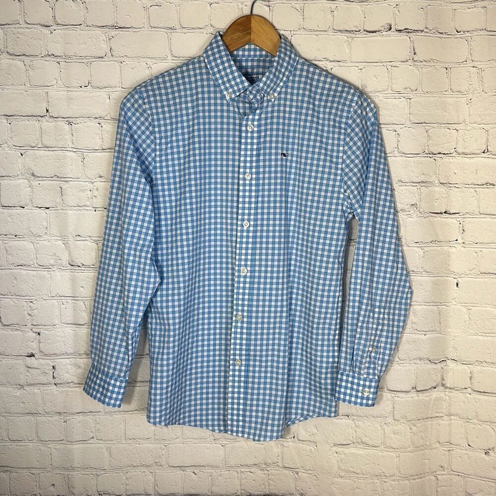 Vineyard Vines Whale Shirt Performance 100% Cotton Long‎ Sleeve Blue Shirt M